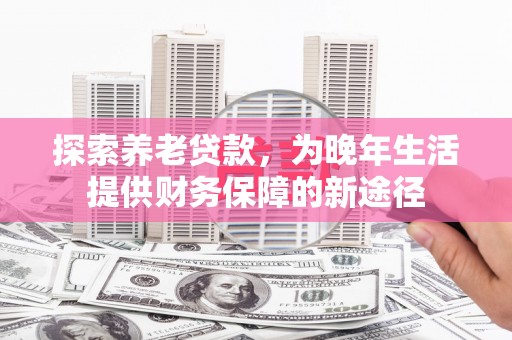 赵县探索养老贷款，为晚年生活提供财务保障的新途径
